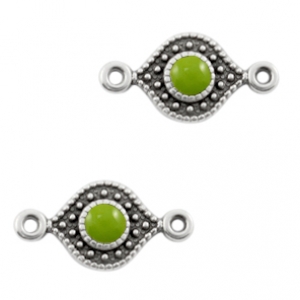 DQ charm spacer green antique silver, per piece